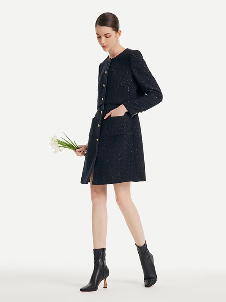 Tweed Fake Two-piece Tailored Wool Dress Product Image