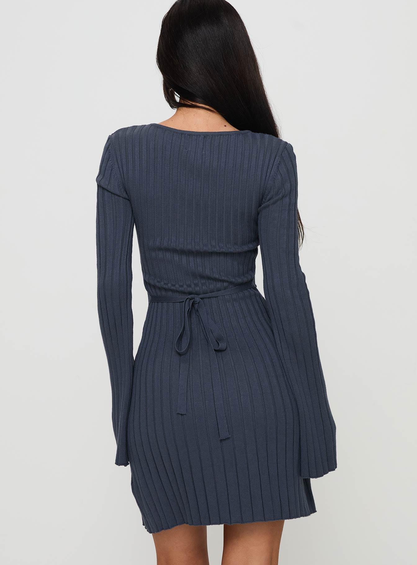 Liberte Ribbed Long Sleeve Mini Dress Charcoal Product Image
