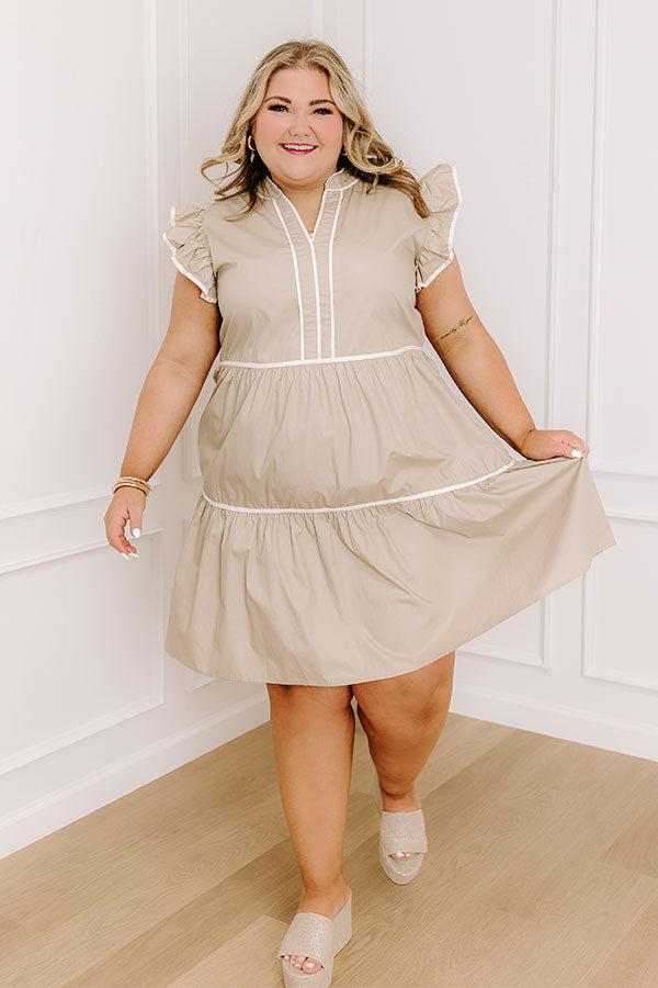Cue The Charm Mini Dress in Taupe Curves Product Image