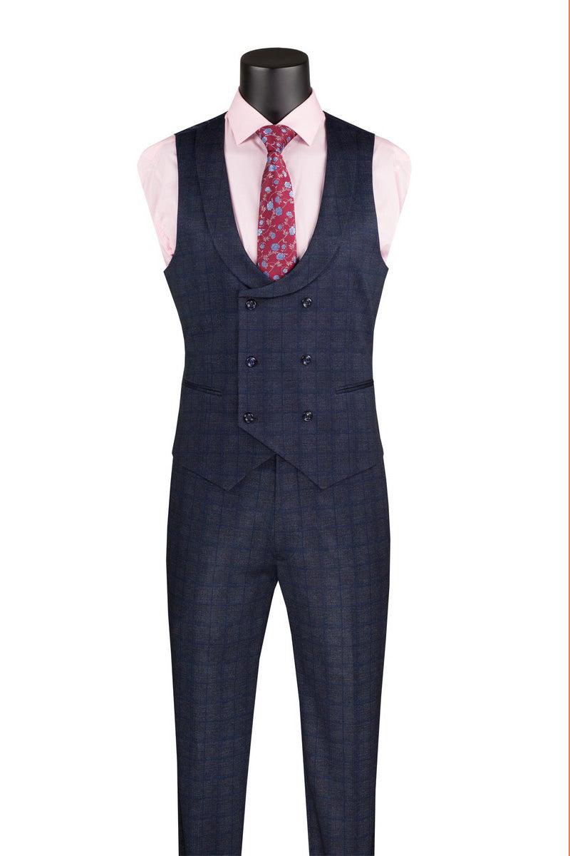 Slim Fit 3 Piece Stretch Fabric Suit in Navy Product Image