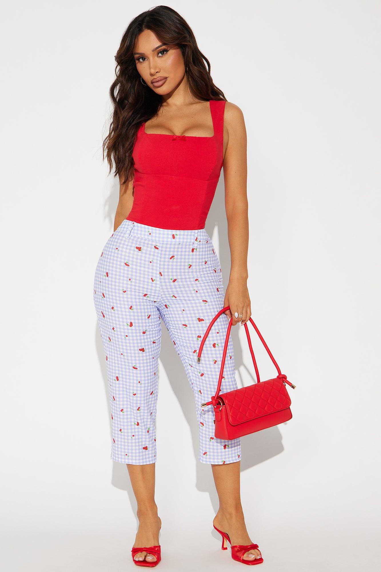 Cherry Love Gingham Capri Pant - Blue/combo Product Image
