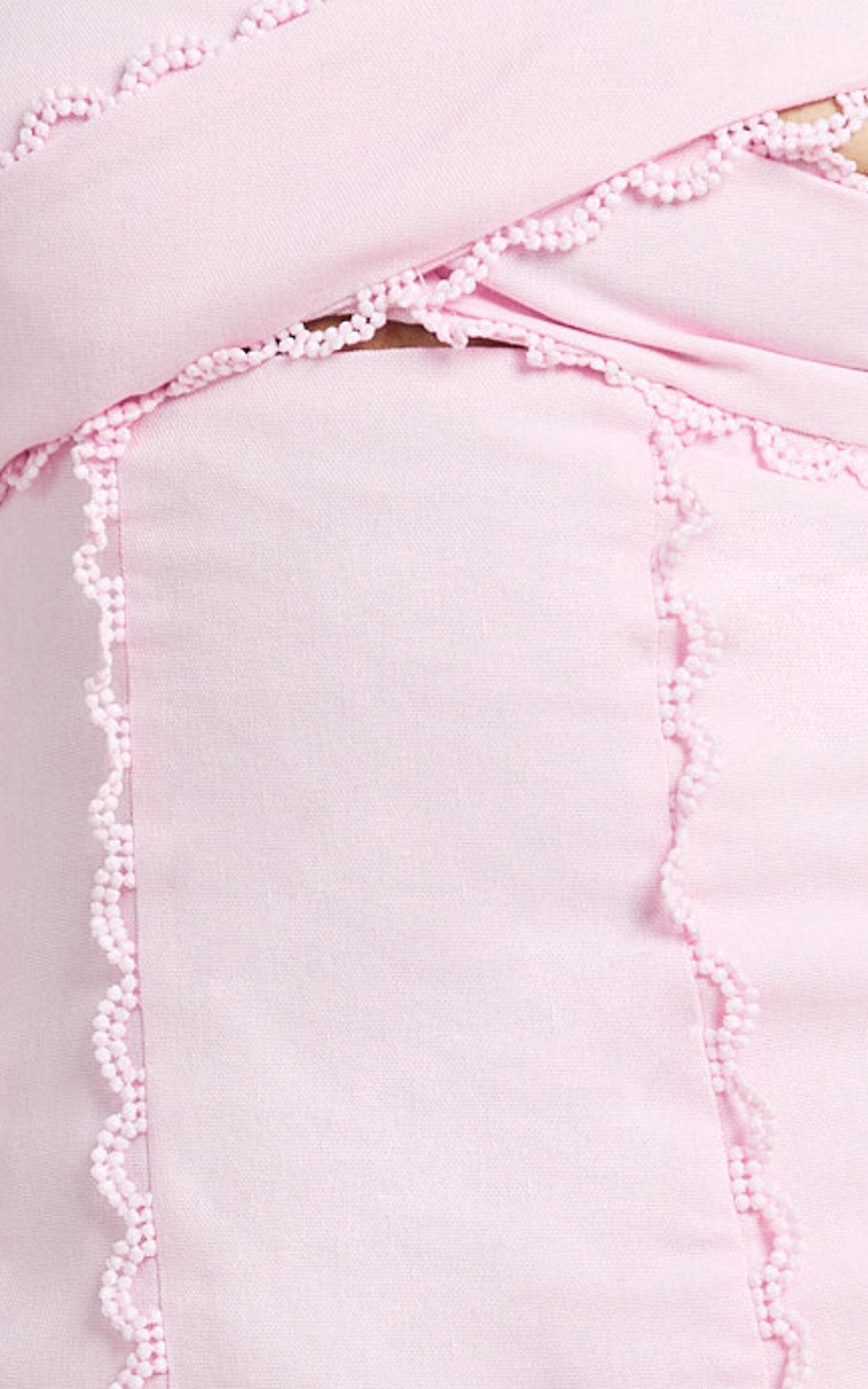 Gigi Mini Linen Blend Dress - Sweetheart Tie Back Scallop Detail Dress in Pink Product Image