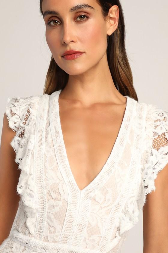 This Moment in Time White Lace Ruffled Maxi Dress Product Image