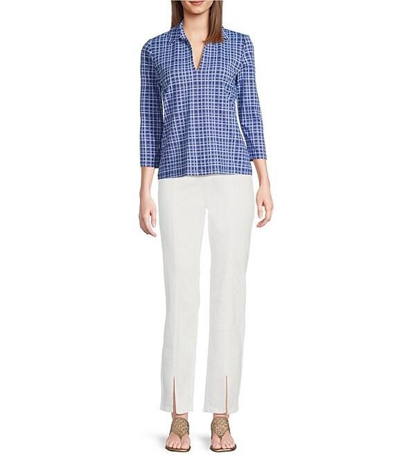 J.McLaughlin Aida Catalina Cloth Knit Point Collar 3/4 Sleeve Top Product Image