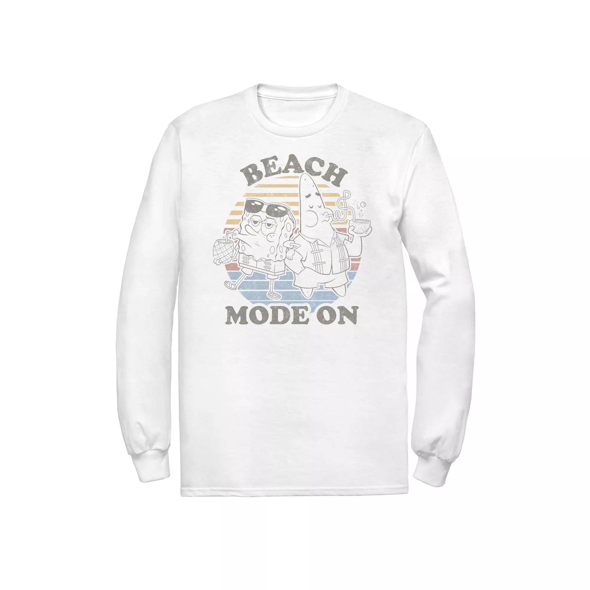 Men's Spongebob Squarepants Beach Mode On Faded Retro Long Sleeve Tee,  Product Image