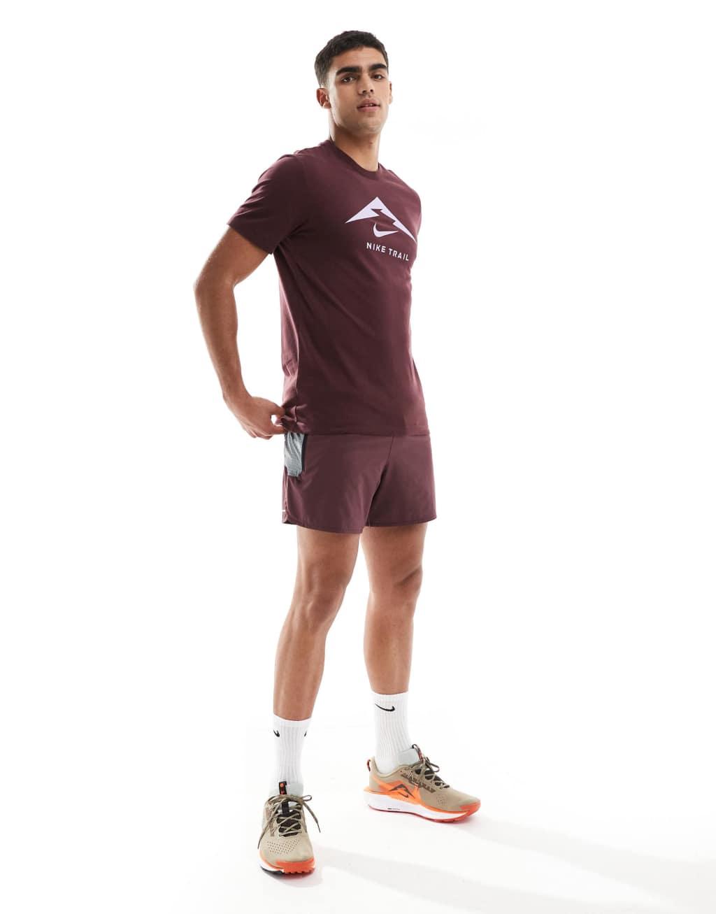 Nike Running Trail logo 5 inch shorts in burgundy Product Image