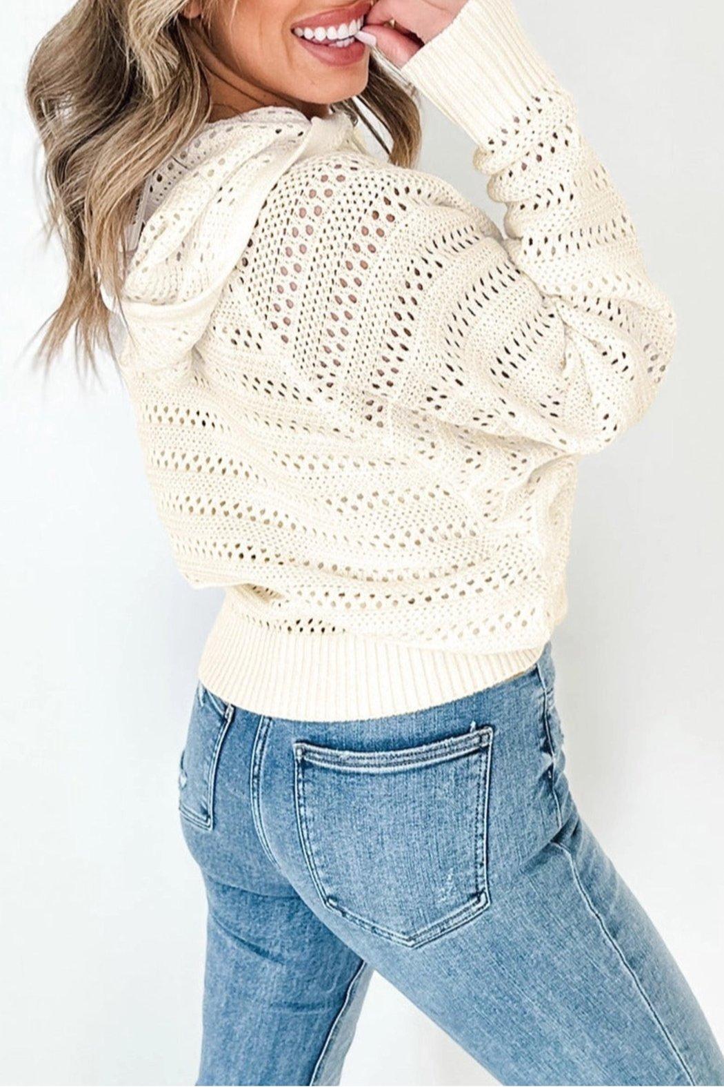 Pointelle Knit Hooded Sweater Product Image