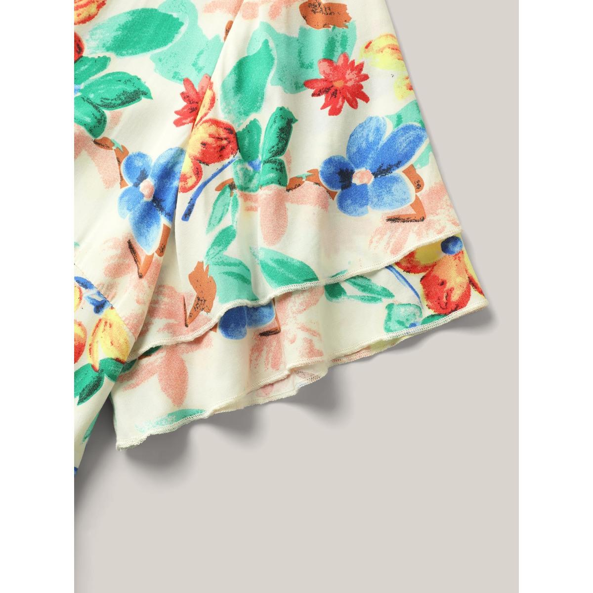 Plus Size Sunkissed Florals Pockets Midi Dress Apricot Women V-neck Short sleeve Curvy BloomChic 18-20/2X Product Image
