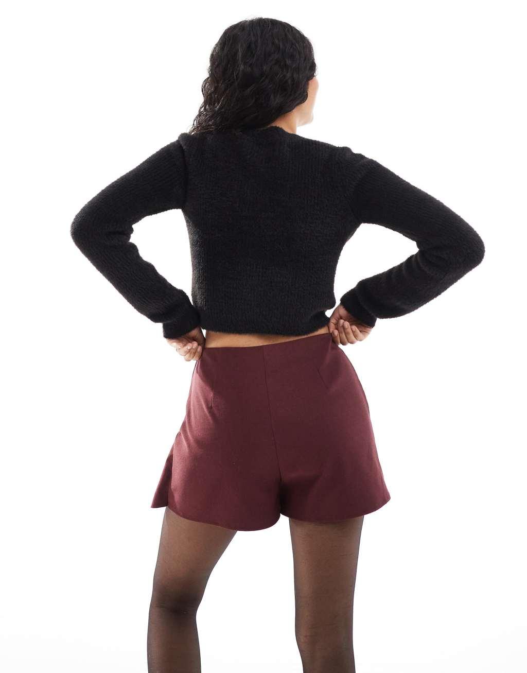 ASOS DESIGN tailored wrap mini skort in burgundy Product Image