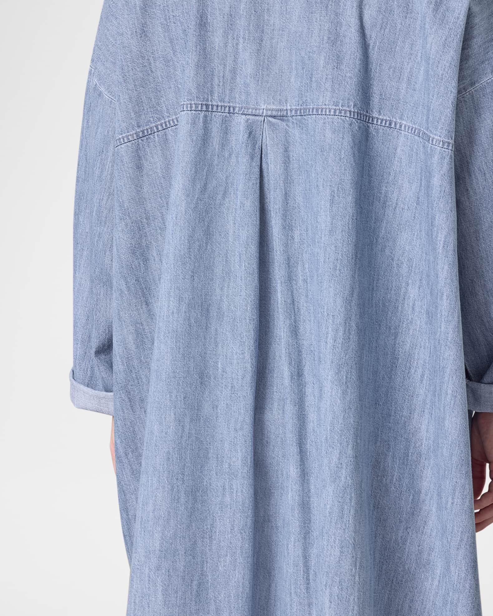 Denim Wide A-Line Back-Pleat Shirtdress With Collar Product Image