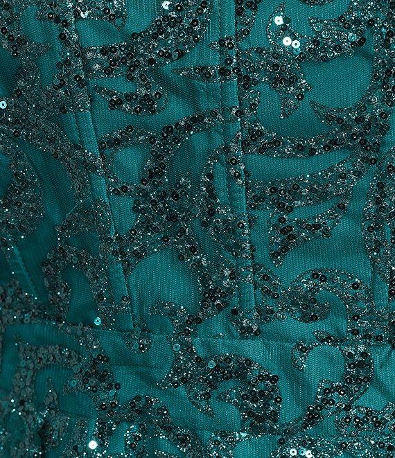 Blondie Nites Plus Size Glitter Patterned Scoop Neck Lace Up Tie Back Dress Product Image