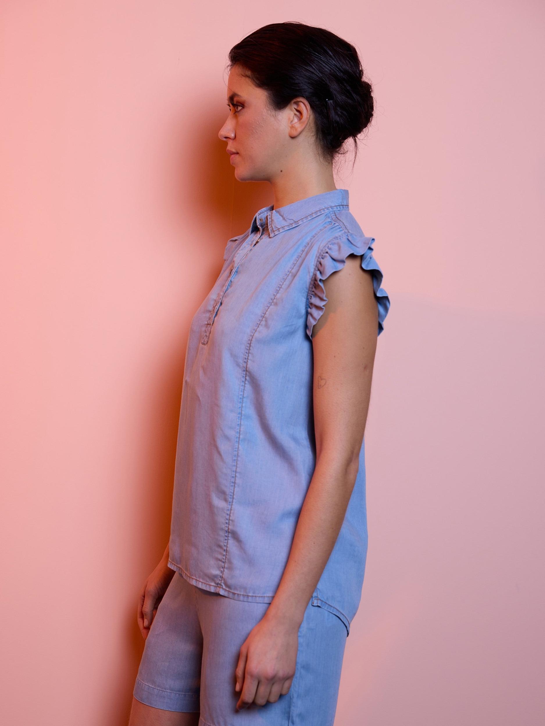 Denim Ruffle Top Product Image