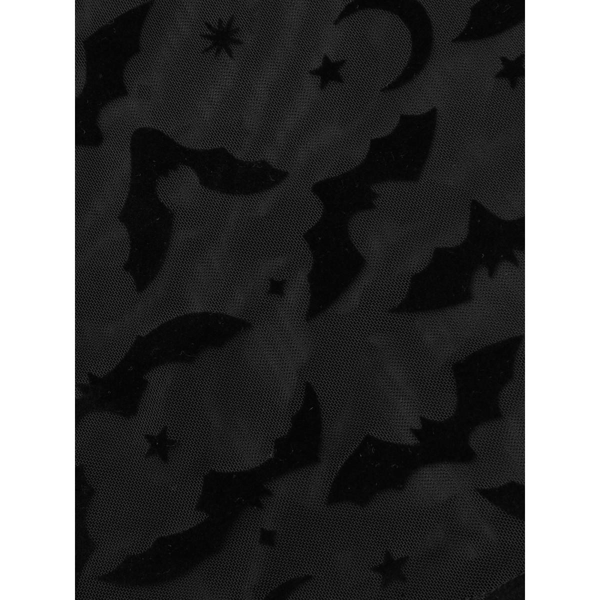 Plus Size Black Bat Wing Elastic Flocking Corn Straps Blouse Women Elegant Long Sleeve Square Neck Everyday Blouses BloomChic 14-16/1X Product Image