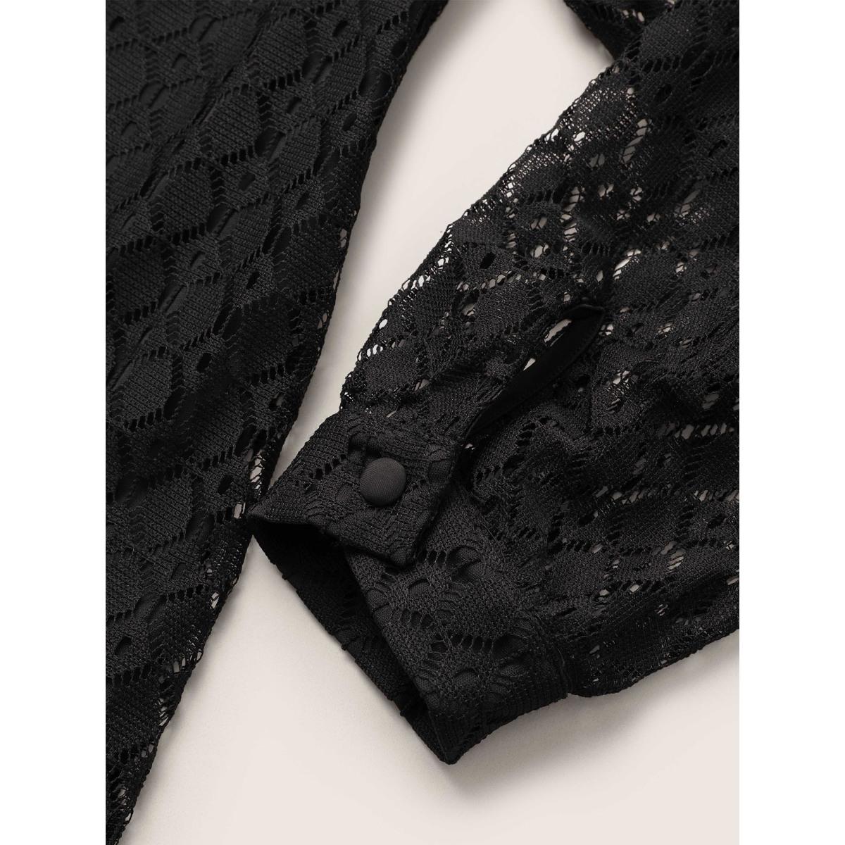Plus Size Black Geometric Lace Panel Round Neck Blouse Women Elegant Long Sleeve Round Neck Party Blouses BloomChic 22-24/3X Product Image