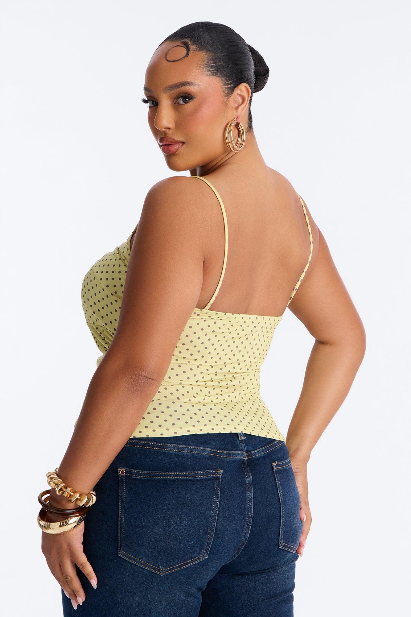 Sunny Polka Dot Ruffle Twist Tank Top - Yellow/combo Female Product Image
