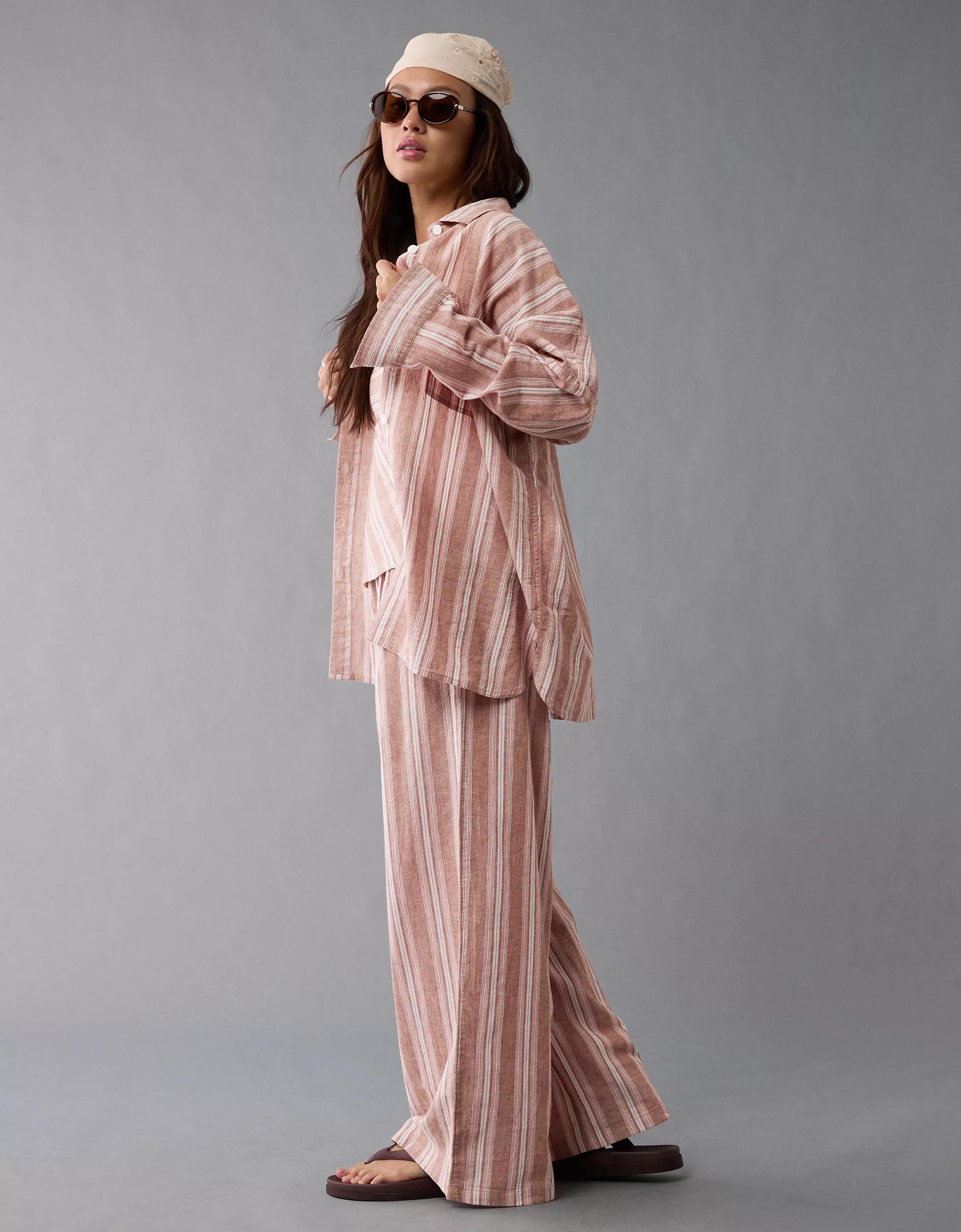 AE Go Big Linen-Blend Oversized Striped Shirt Product Image