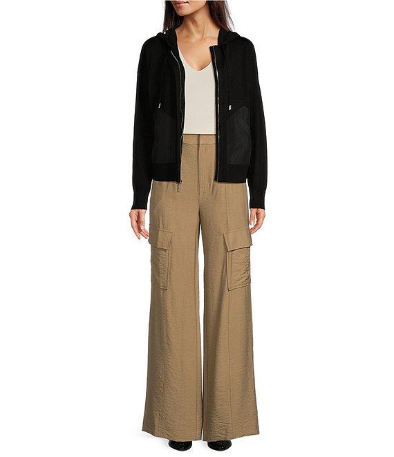 DKNY By Donna Karan Satin Pocket Full-Zip Hooded Jacket Product Image