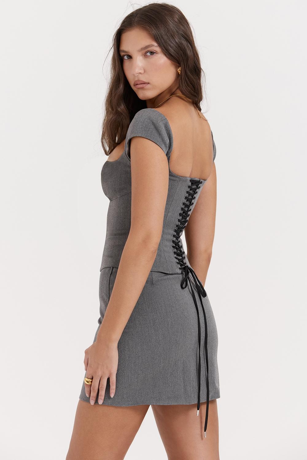 Rowena  grey lace back corset Product Image