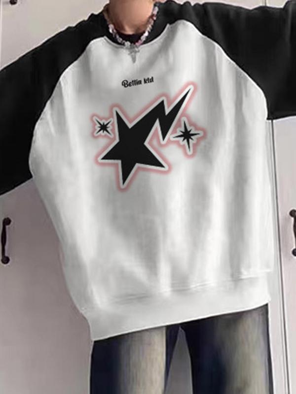Vintage Star Print Crew Neck Raglan Sweatshirt Product Image