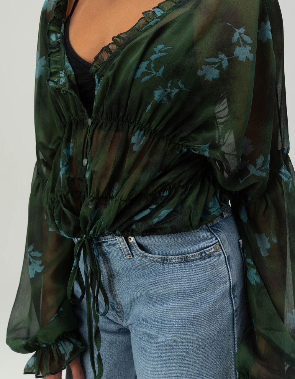 WEST OF MELROSE Printed Womens Blouse - GREEN COMBO Product Image