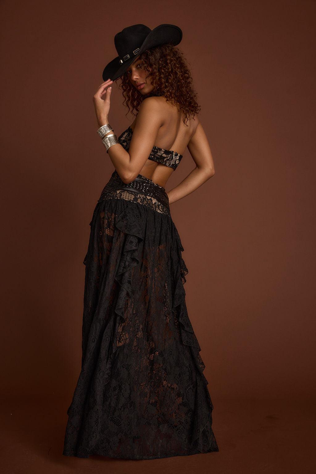 Princesa Black Lace Drop Waist Maxi Dress Product Image