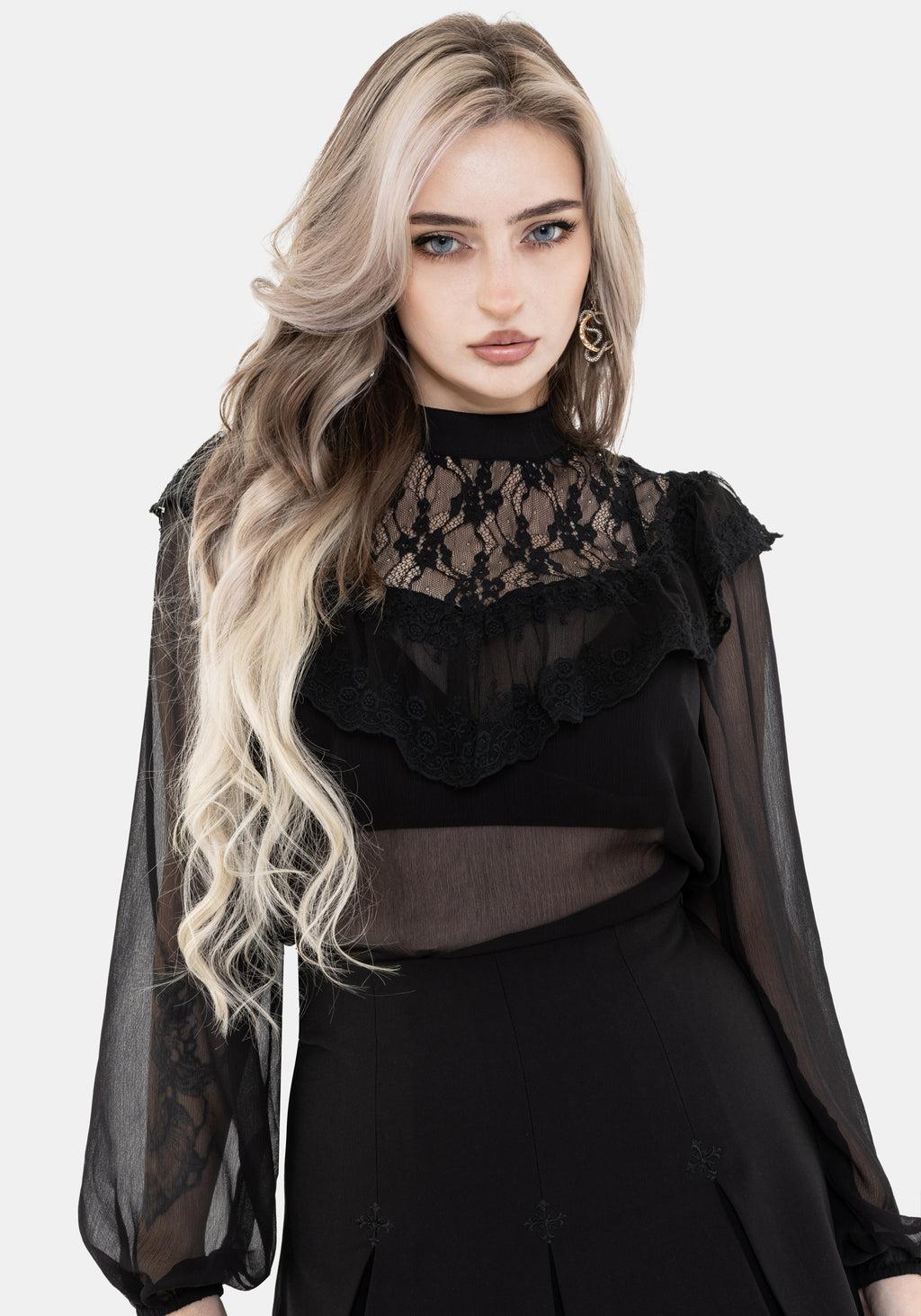 Myr Contrast Ruffle Lace Blouse Product Image