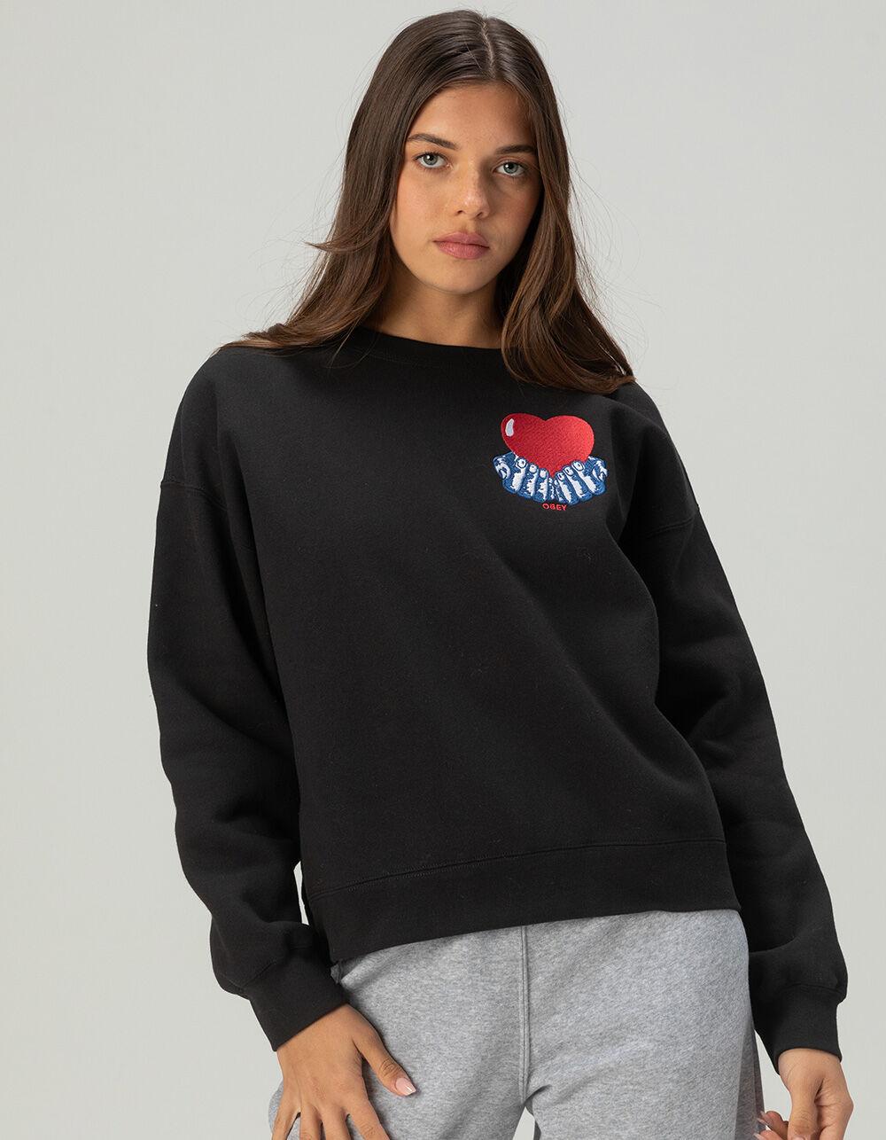 OBEY Heart Womens Crewneck Sweatshirt - BLACK Product Image