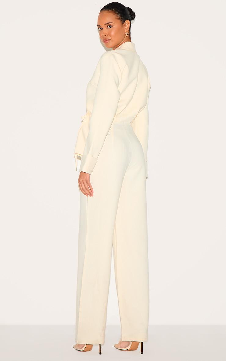Cream Premium Woven Tie Side Blazer Jumpsuit Product Image