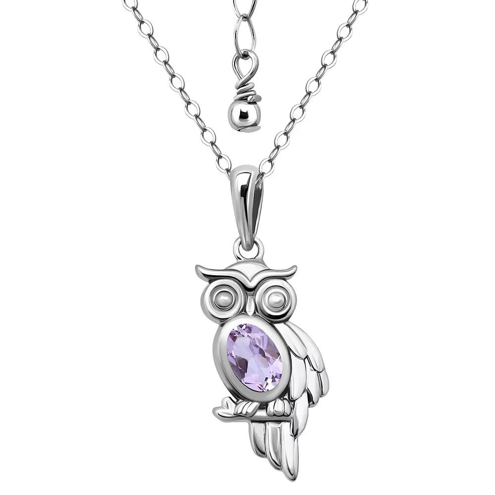 Aleure Precioso Sterling Silver Owl Pendant Necklace, Women's, Size: 16-18" ADJ, Purple Product Image