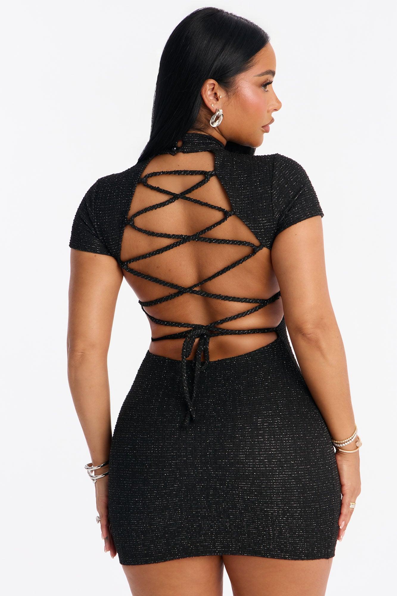 Morgan Short Sleeve Tweed Mini Dress - Black Female Product Image