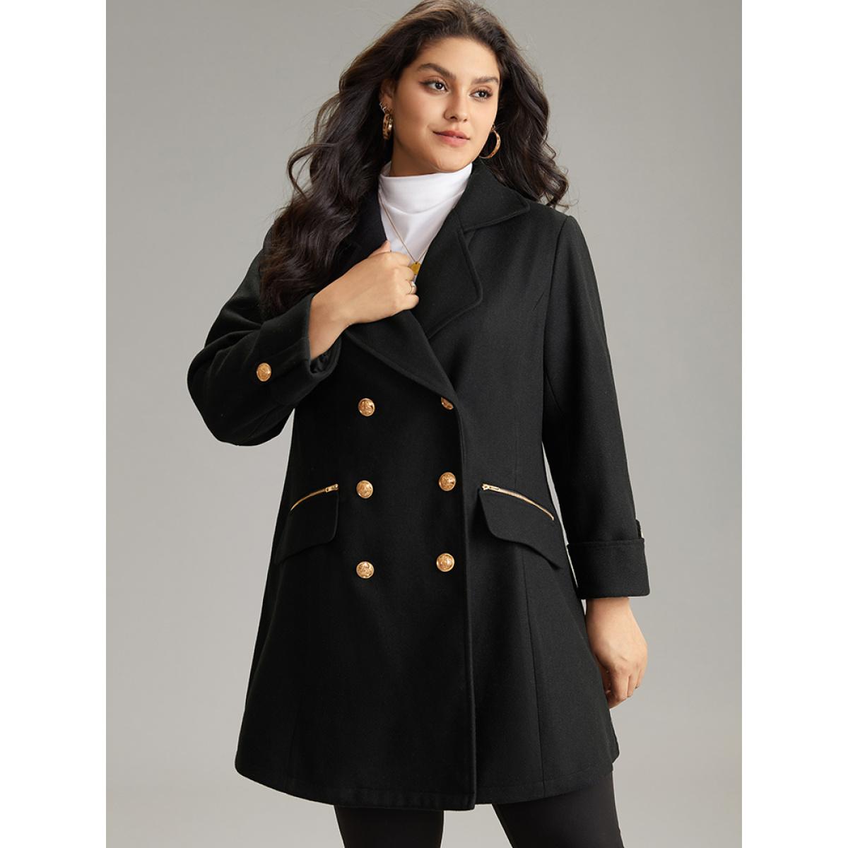 Plus Size Lapel Collar Zipper Double Breasted Coat Women Black Casual Lined Ladies Dailywear Winter Coats BloomChic 22-24/3X Product Image