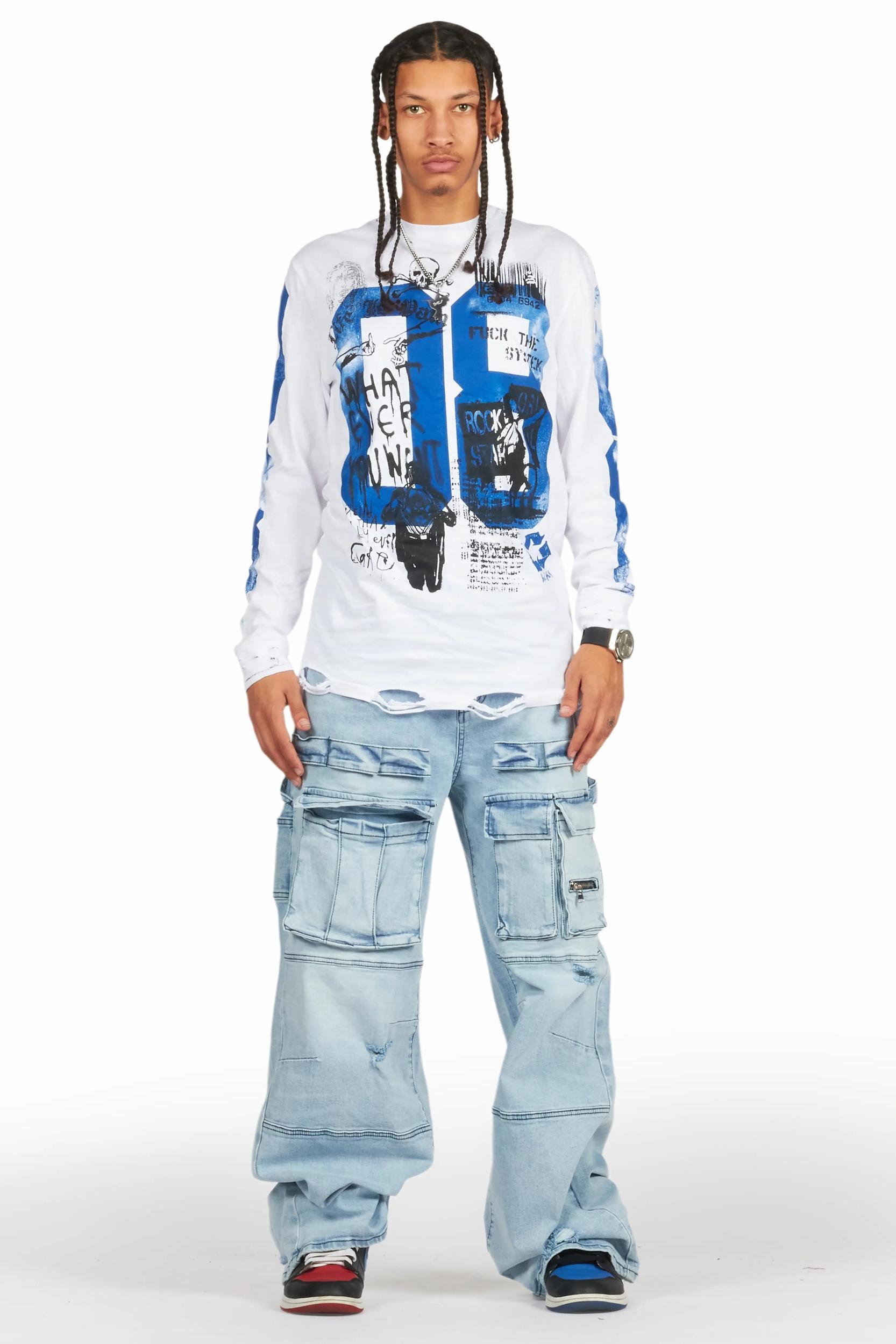 Grill White Long Sleeve Graphic T-Shirt Male Product Image