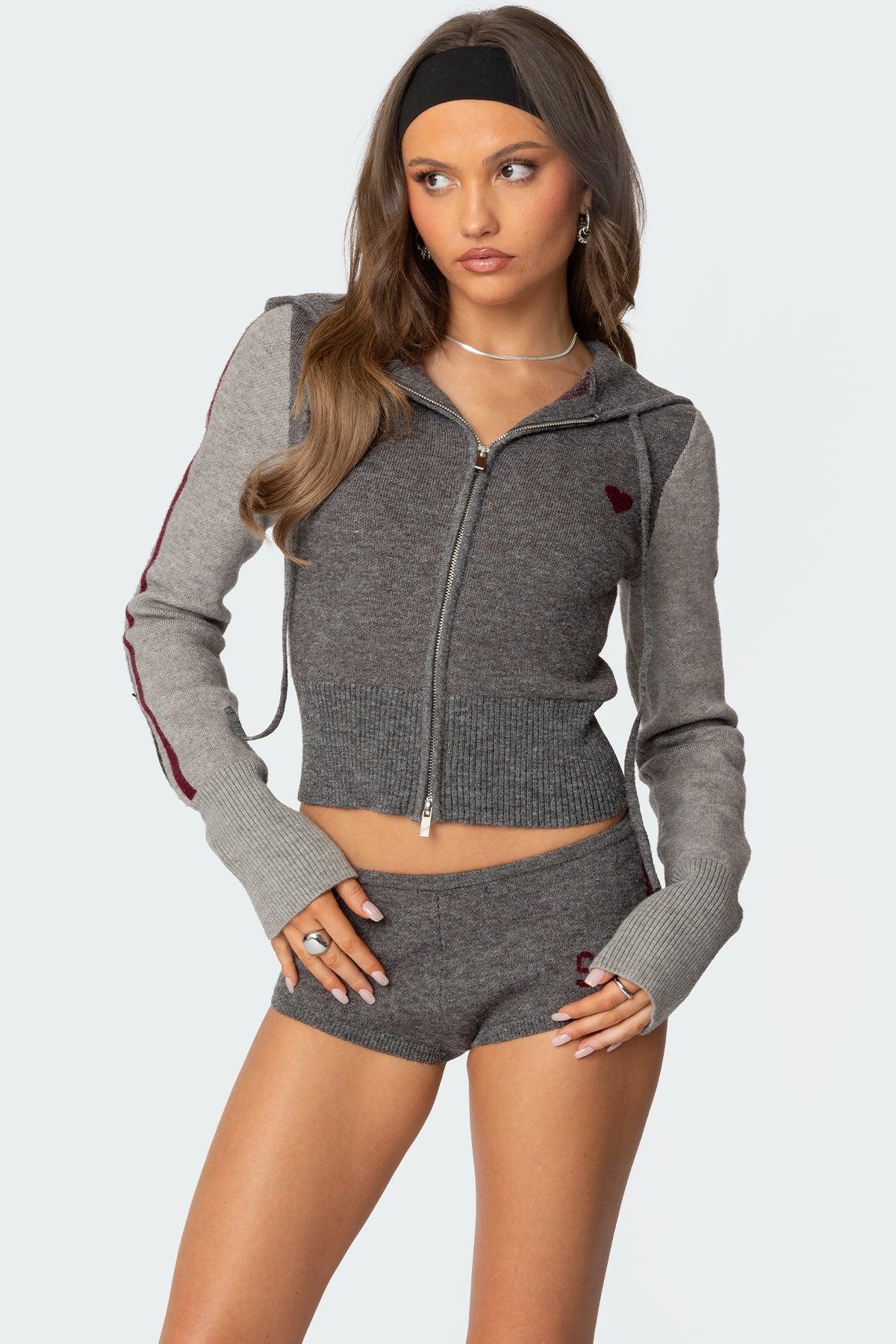 Heart Knit Zip Up Hoodie Product Image