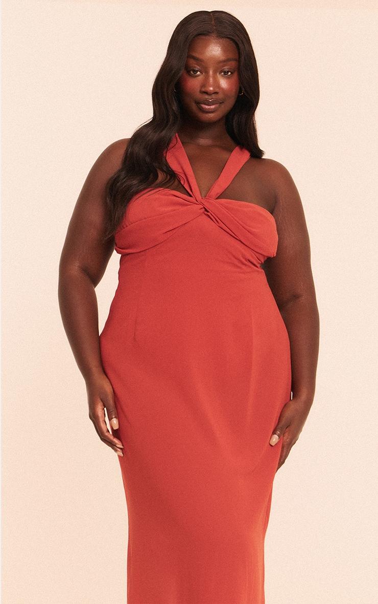 Plus Rust Ruched Chiffon Maxi Beach Dress Product Image