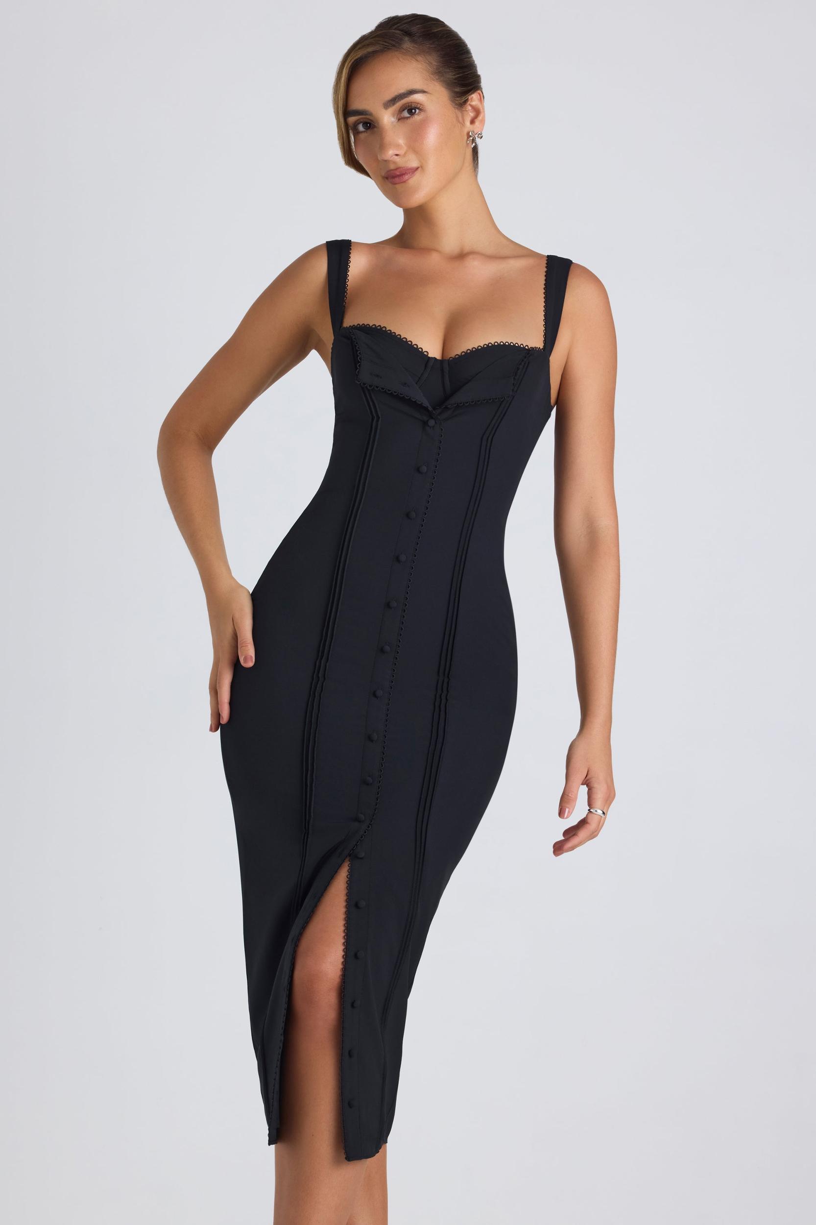 Button-Detail Midaxi Dress in Black Product Image