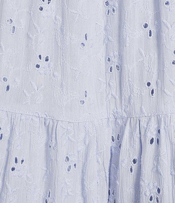 Angie Eyelet Tie Front Lace Trim Tiered Dress Product Image