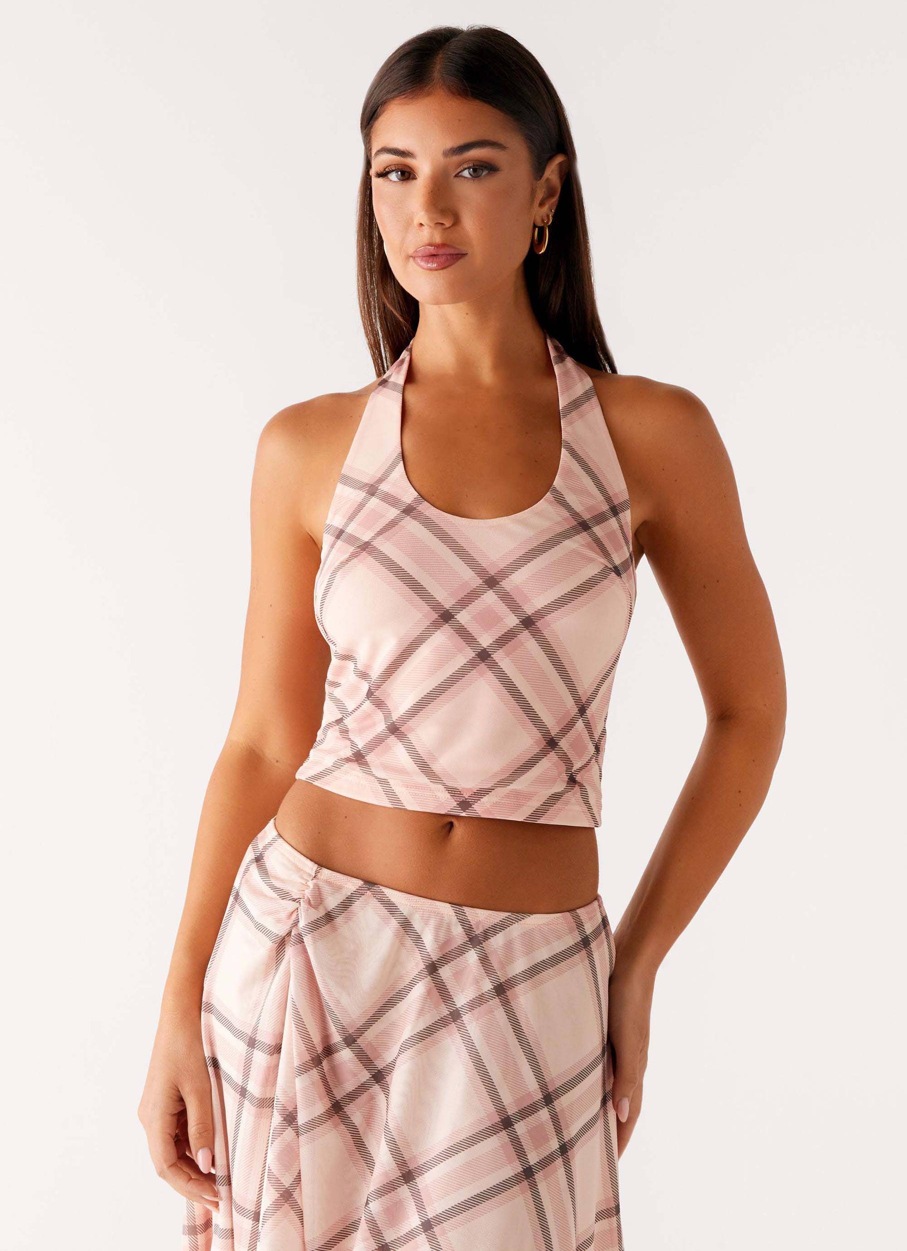 Fit Check Halter Top - Pink Check Product Image