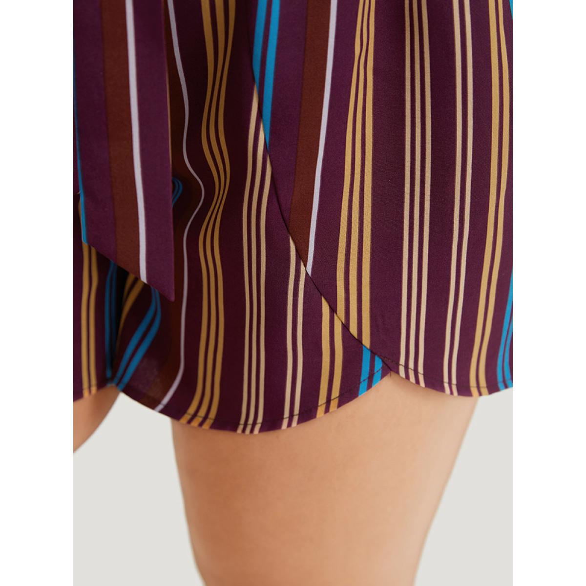 Plus Size Colour Striped Print Belted Wrap Hem Shorts Women Multicolor Vacation Cross straps Dailywear Shorts BloomChic 22-24/3X Product Image