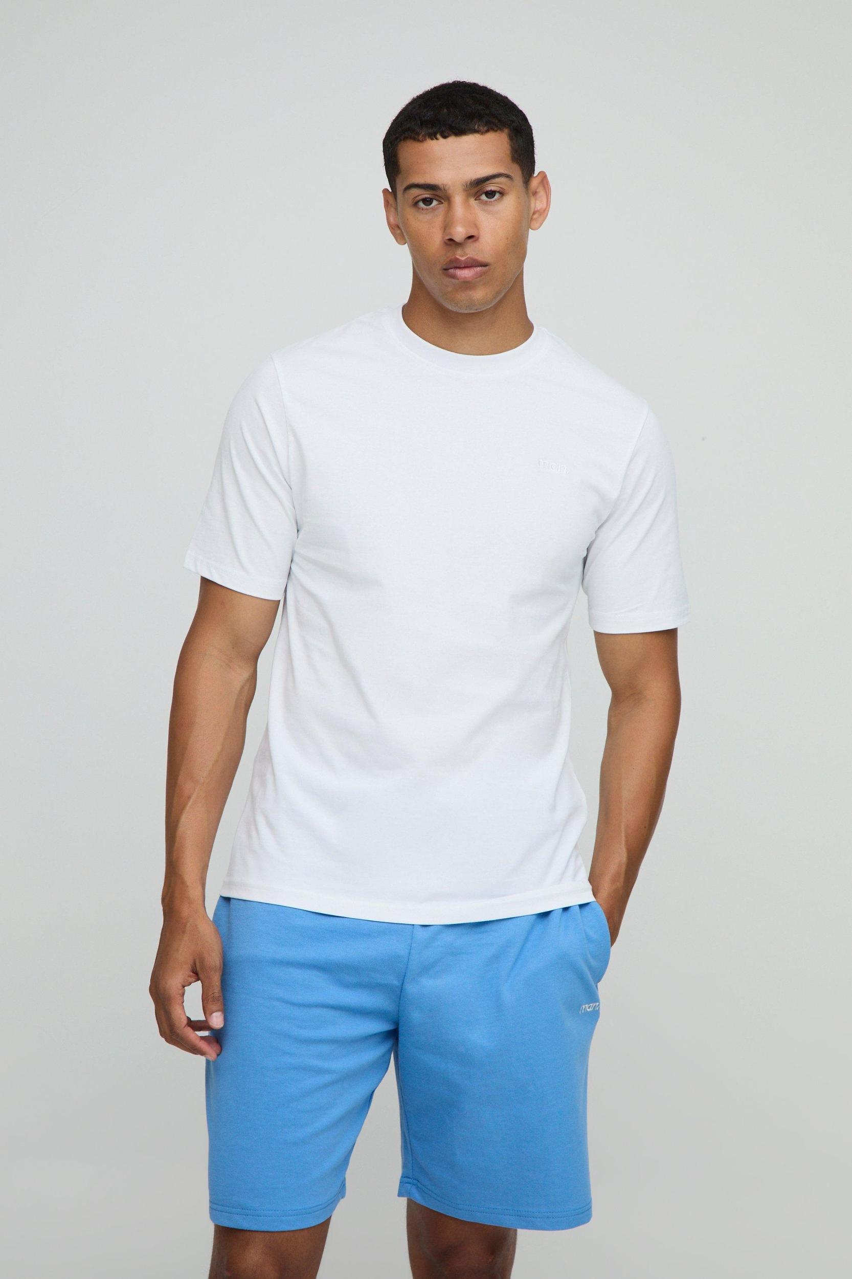 Regular Fit MAN. Embroidered T-Shirt and Short Set | boohooMAN USA Product Image