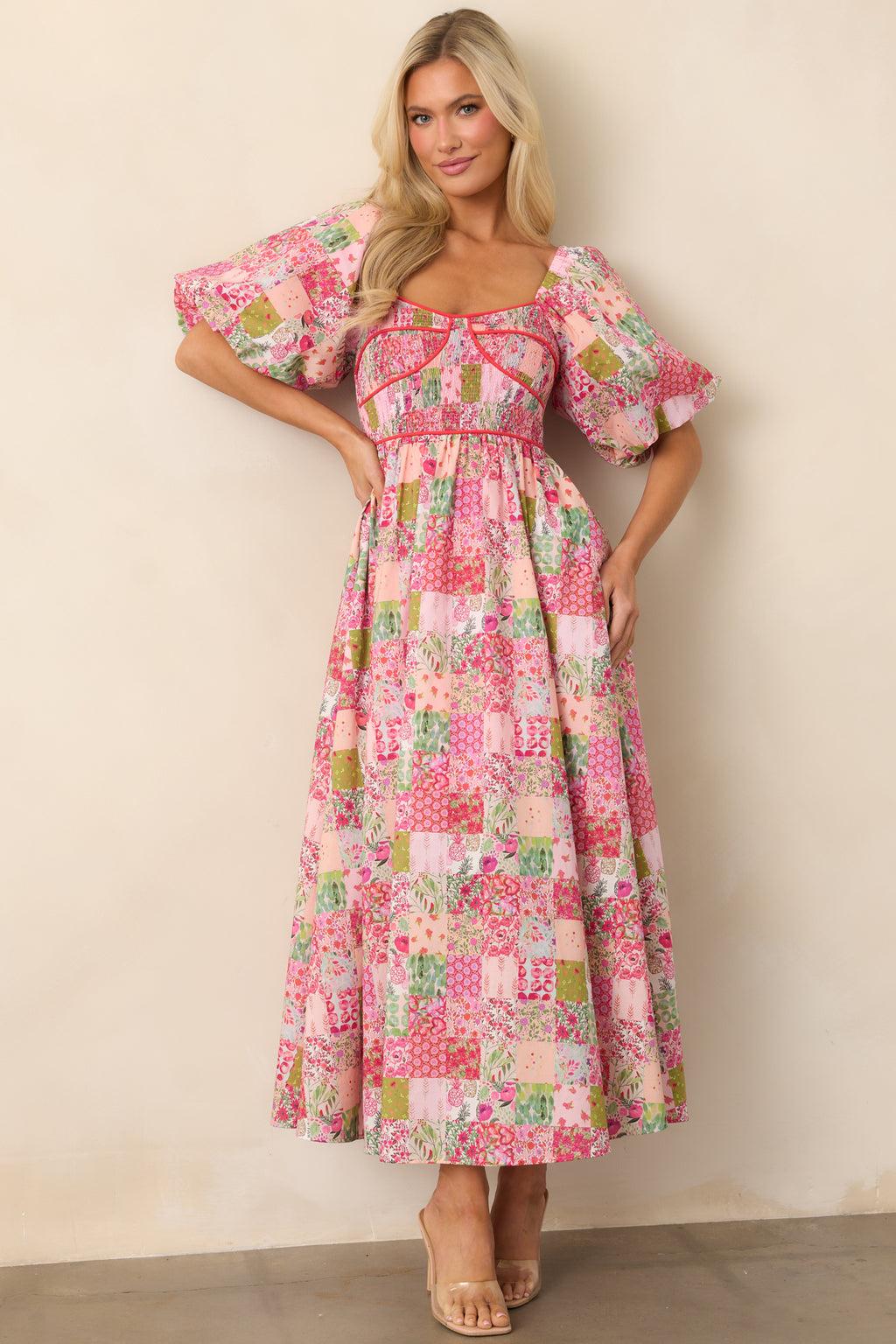 In My Free Time Pink Cotton Patchwork Maxi Dress Product Image