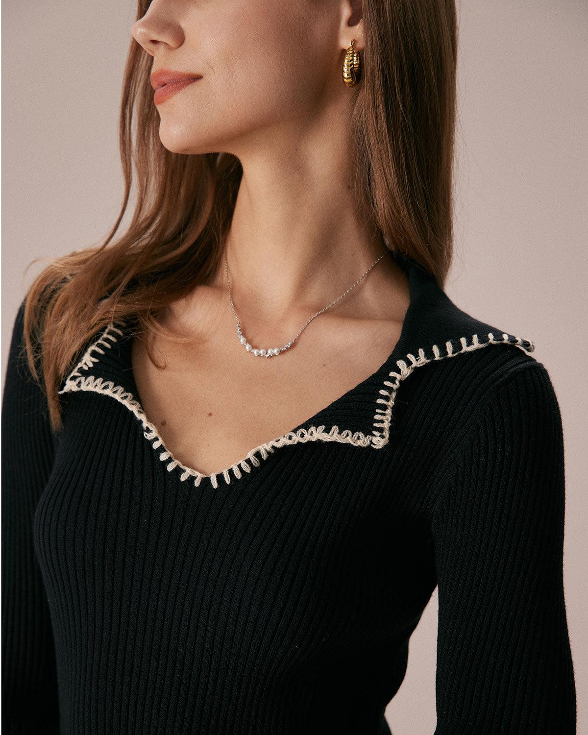 The Black Contrast Stitch Sweater Mini Dress Product Image