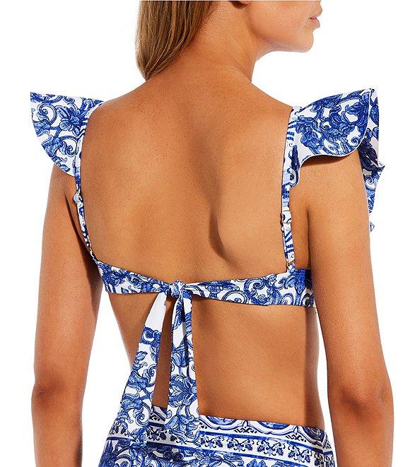 Antonio Melani Ornate Border Bonded Ruffle V-Neck Tie Back Bralette Swim Top Product Image