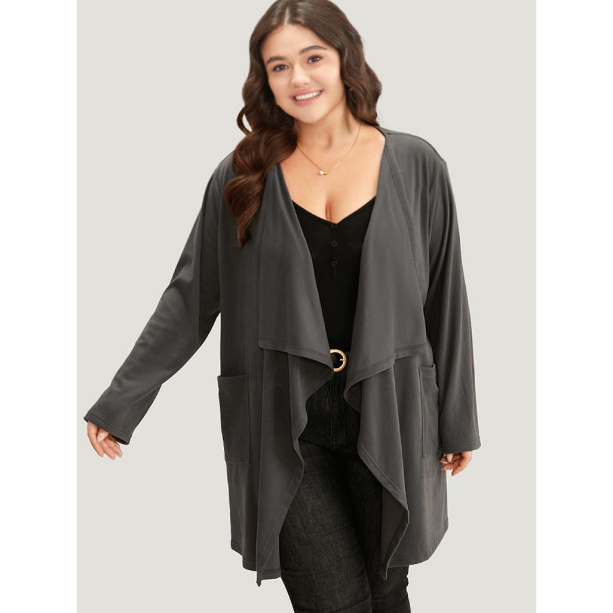 Plus Size Halloween Plain Pocket Belted Knot Coat Women DimGray Casual Plain Ladies Dailywear Winter Coats BloomChic 14-16/1X Product Image