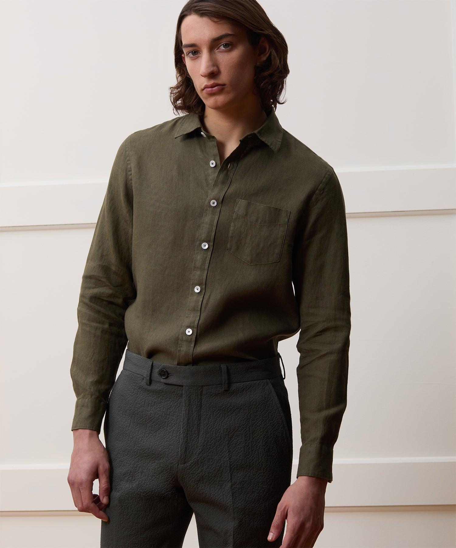 Slim Sea Soft Irish Linen Point Collar Shirt Product Image