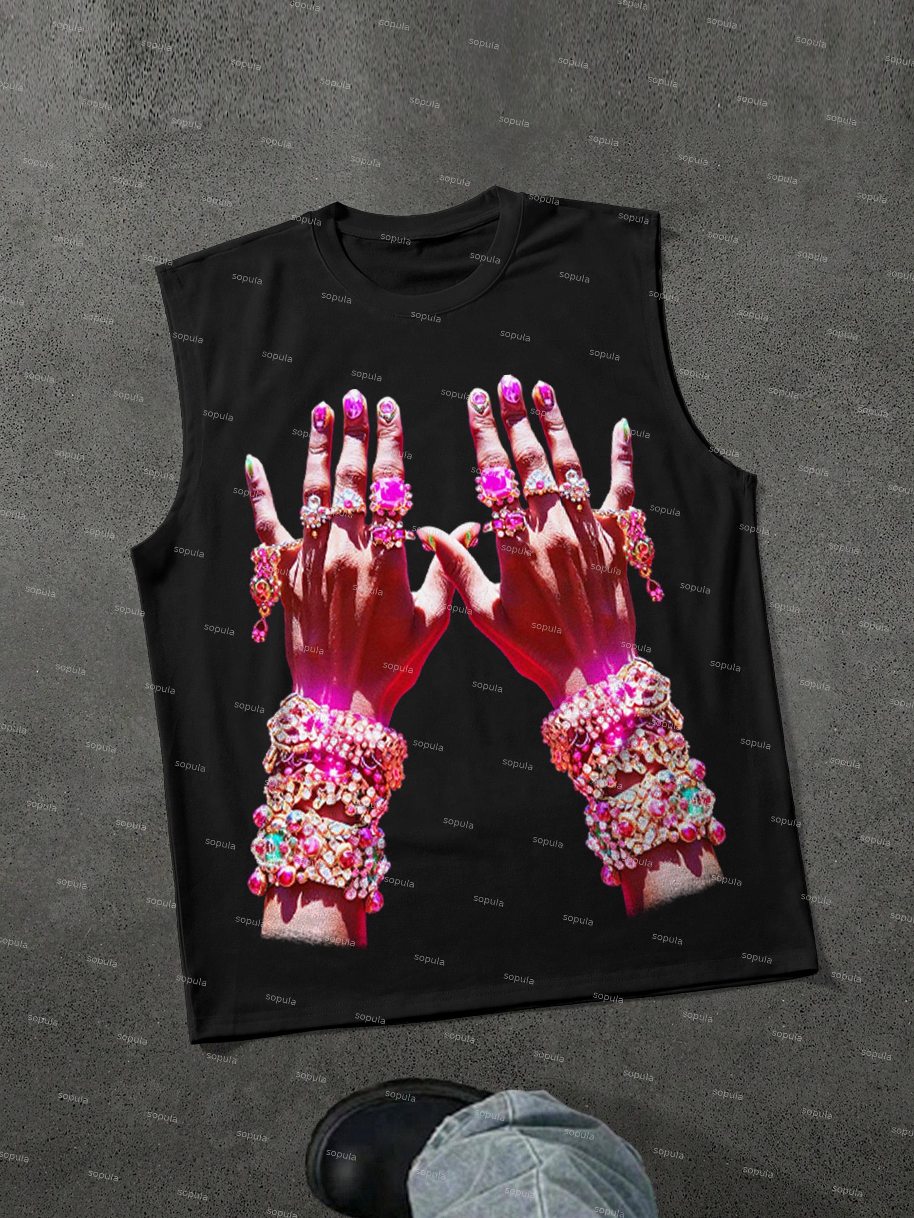 Diamond Decorated Hands Print Tank Top Product Image