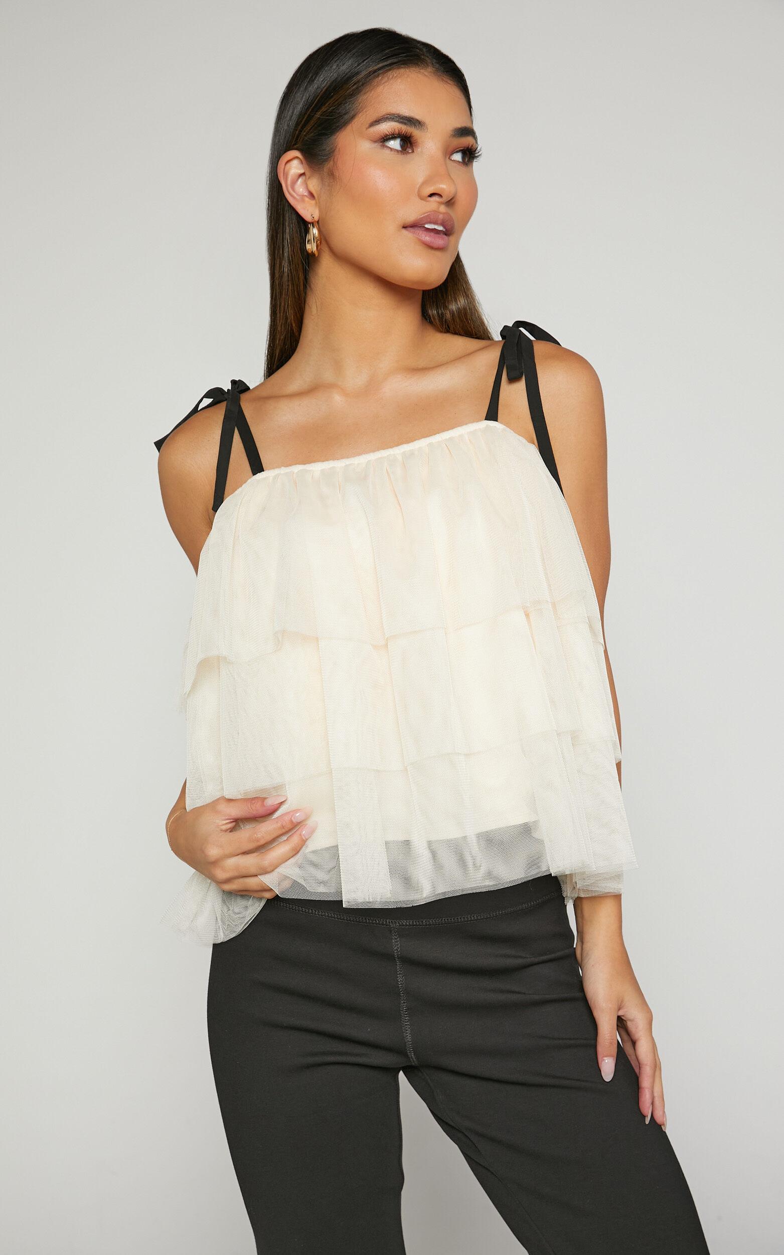 Ollea Top - Tiered Tie Strap Top in Cream Product Image