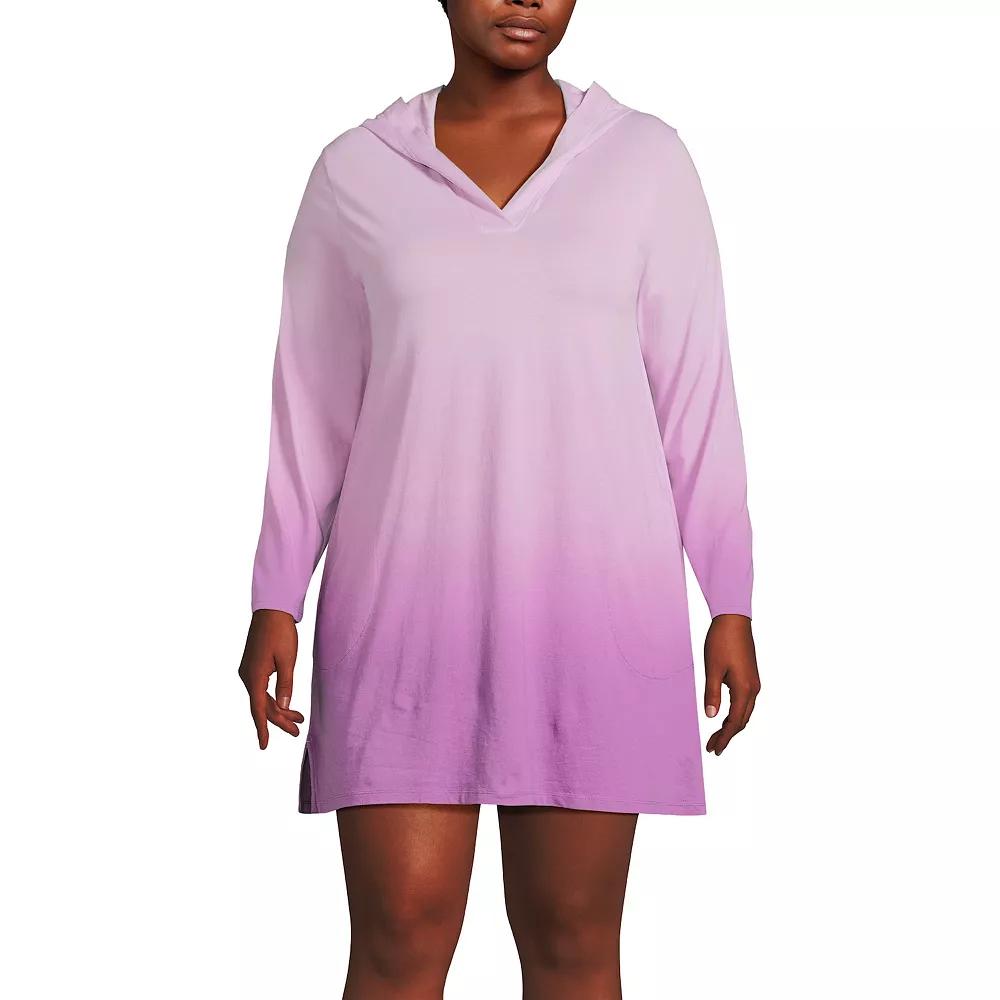 Plus Size Lands' End Hooded Swim Cover-Up Dress, Women's, Size: 1XL, Vivid Purple Ombre Product Image