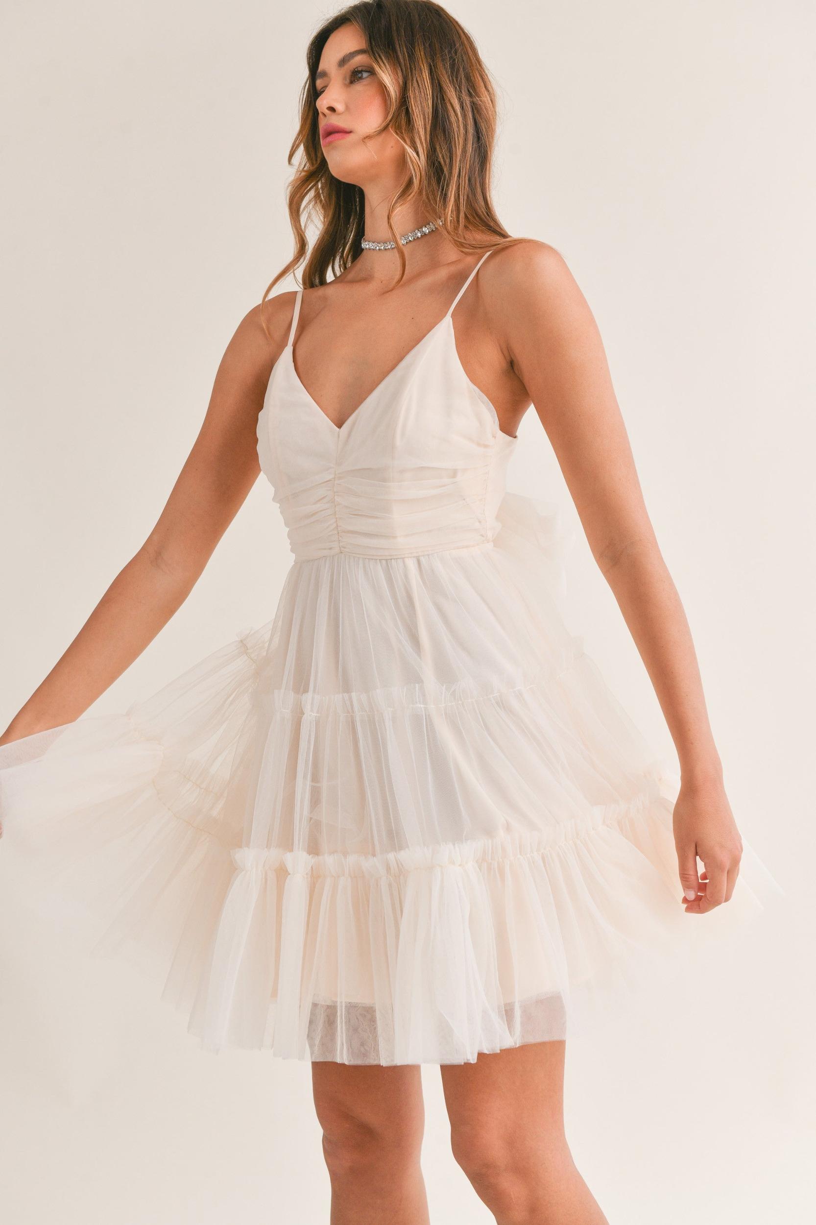 Tulle Mesh Bow Back Mini Dress Product Image