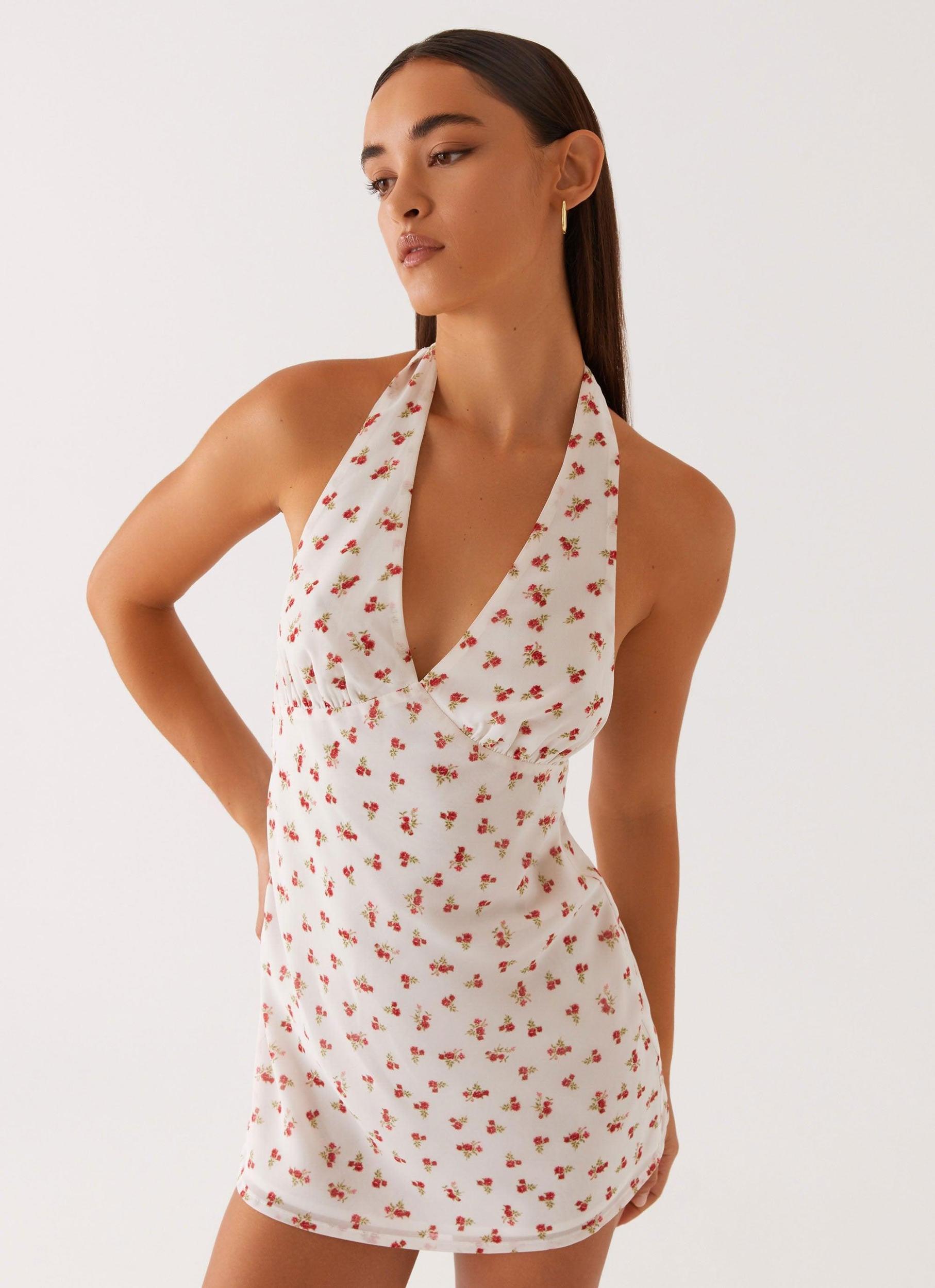 Highlands Halterneck Mini Dress - Red Ditsy Floral Product Image