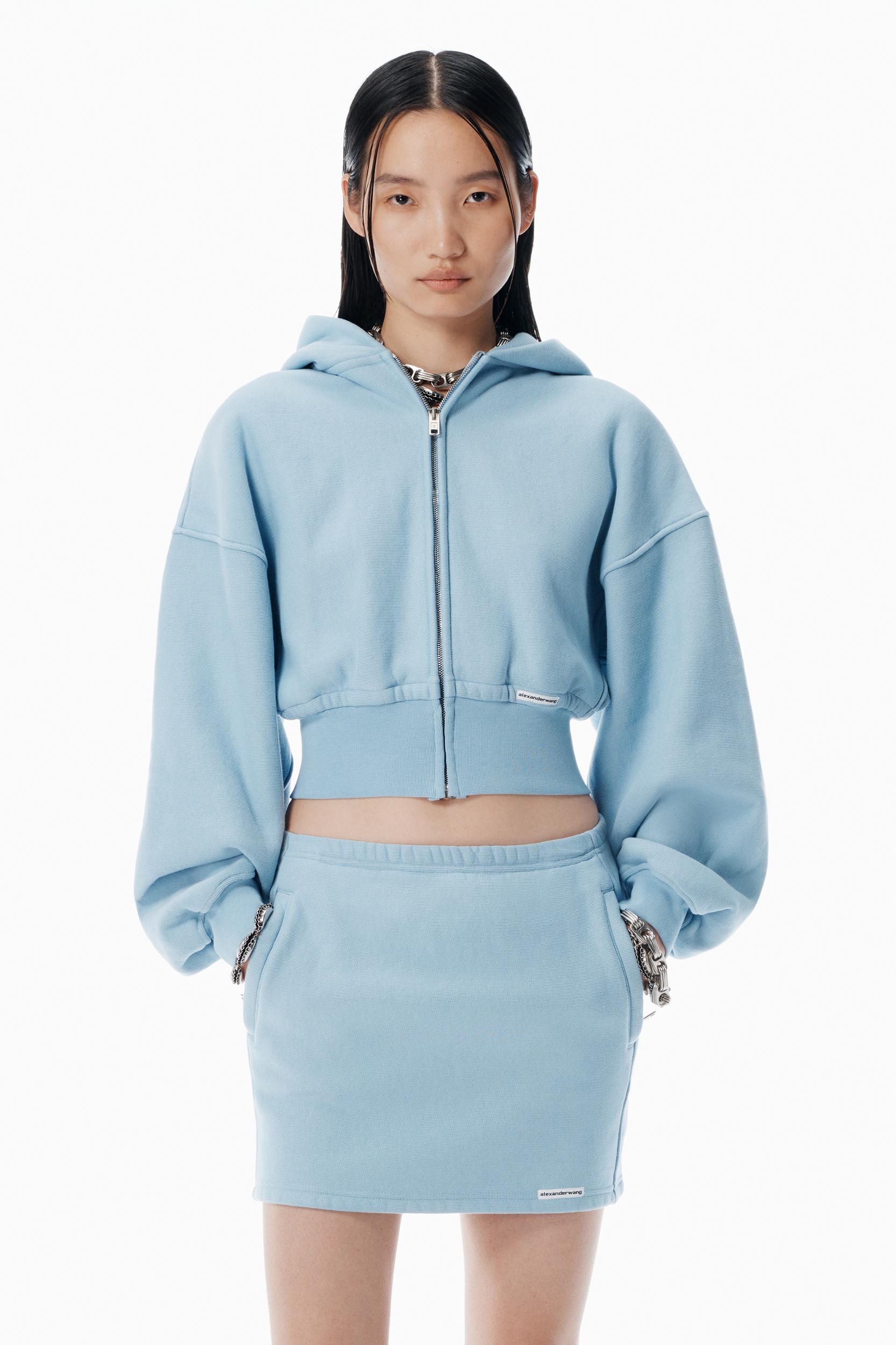 Light Blue Cropped Zip-up Hoodie Product Image